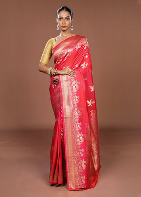 Pink Dupion Silk Saree With Blouse Piece
