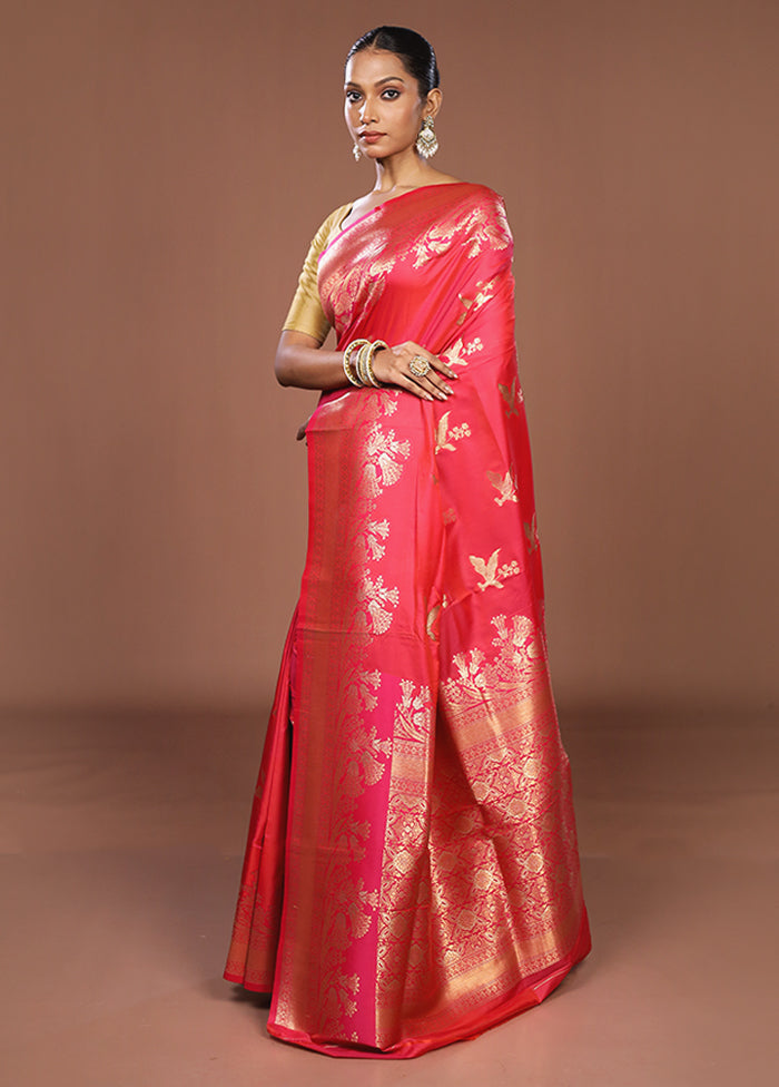 Pink Dupion Silk Saree With Blouse Piece