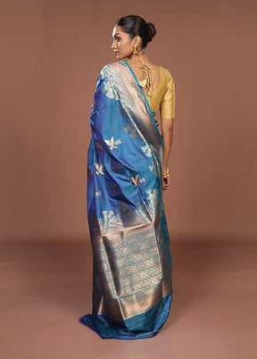Blue Dupion Silk Saree With Blouse Piece
