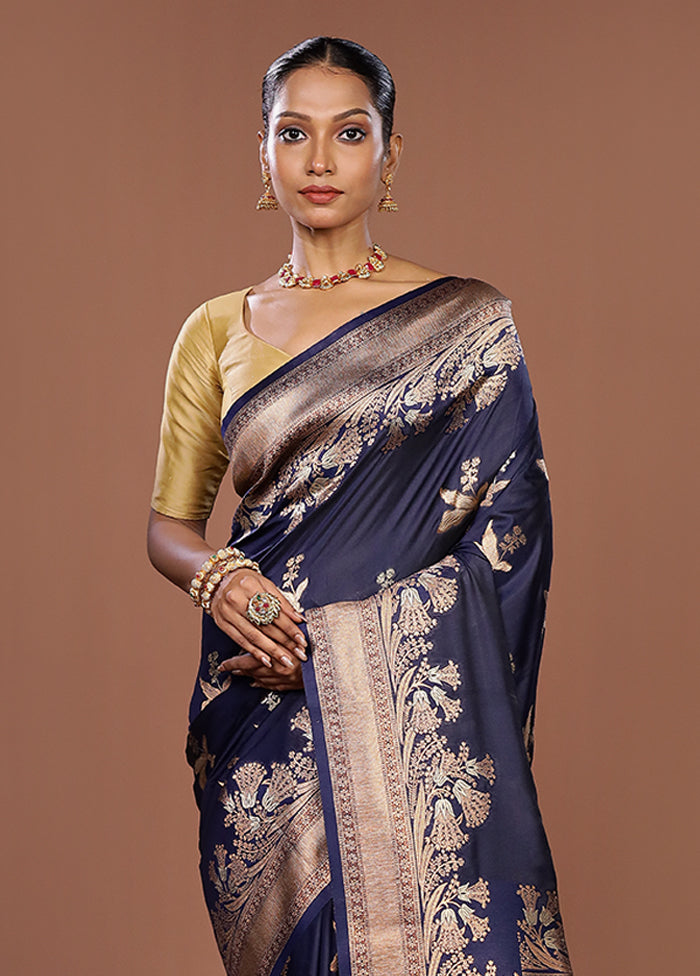 Blue Dupion Silk Saree With Blouse Piece