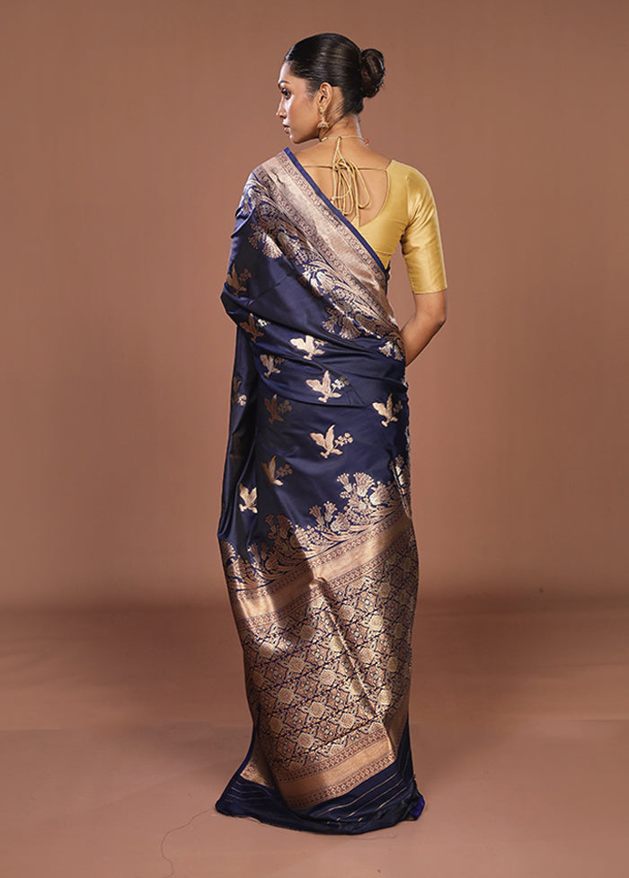 Blue Dupion Silk Saree With Blouse Piece