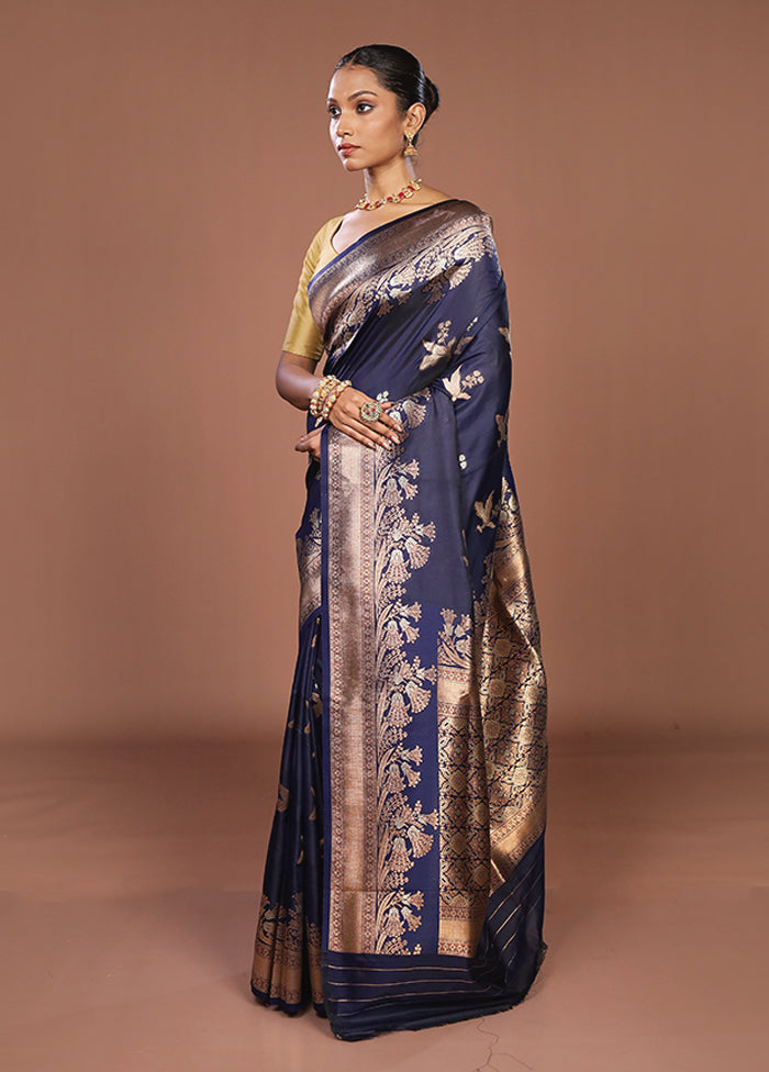 Blue Dupion Silk Saree With Blouse Piece