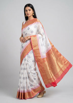 White Dupion Silk Saree With Blouse Piece