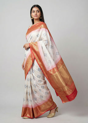White Dupion Silk Saree With Blouse Piece