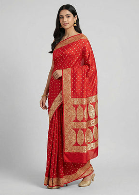 Red Handloom Banarasi Pure Silk Saree With Blouse Piece
