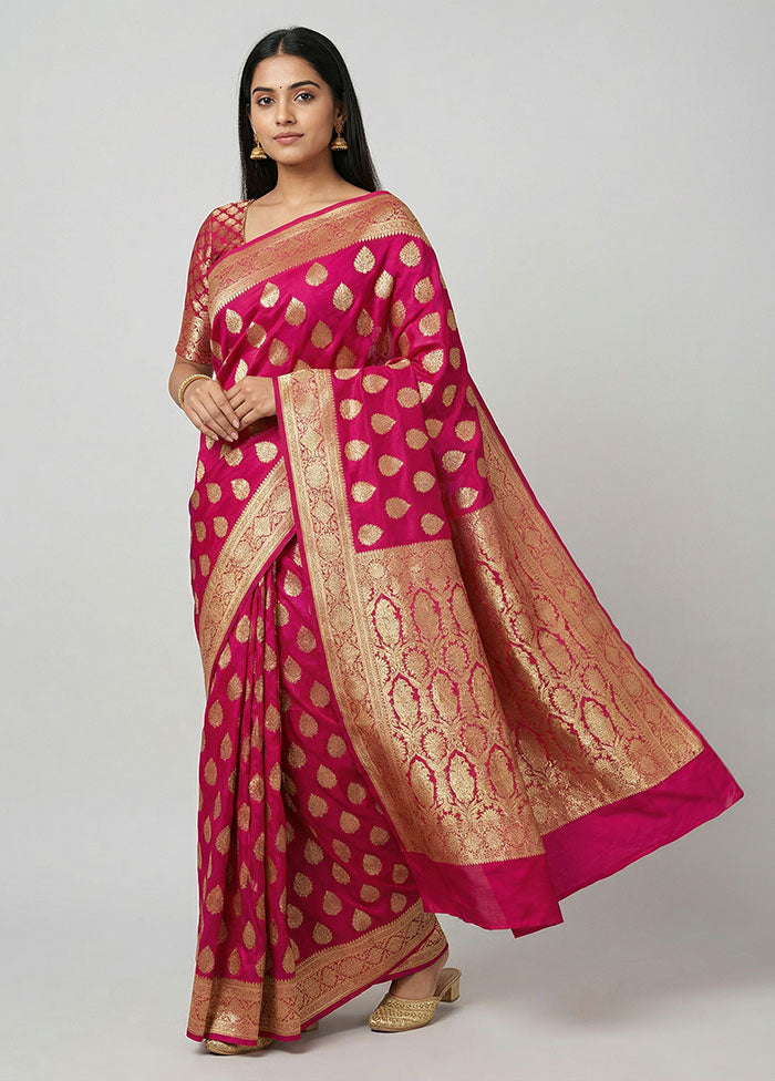 Pink Handloom Banarasi Pure Silk Saree With Blouse Piece