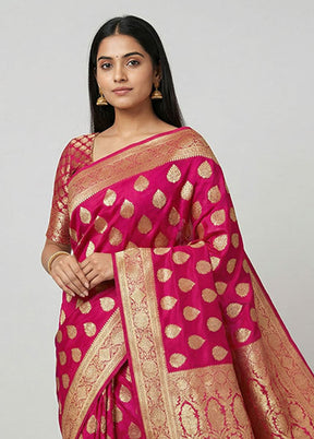 Pink Handloom Banarasi Pure Silk Saree With Blouse Piece