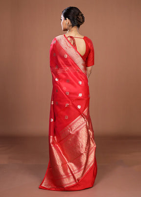 Red Handloom Pure Organza Saree With Blouse Piece