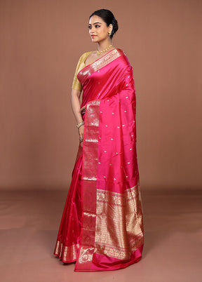 Pink Handloom Katan Pure Silk Saree With Blouse Piece