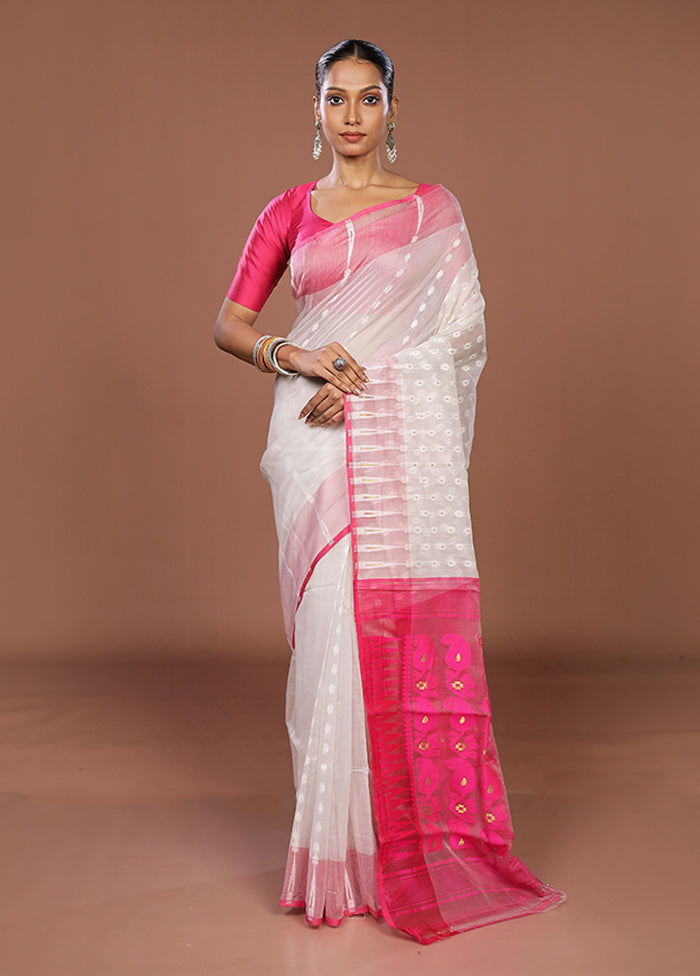 Pink Jamdani Cotton Saree Without Blouse Piece