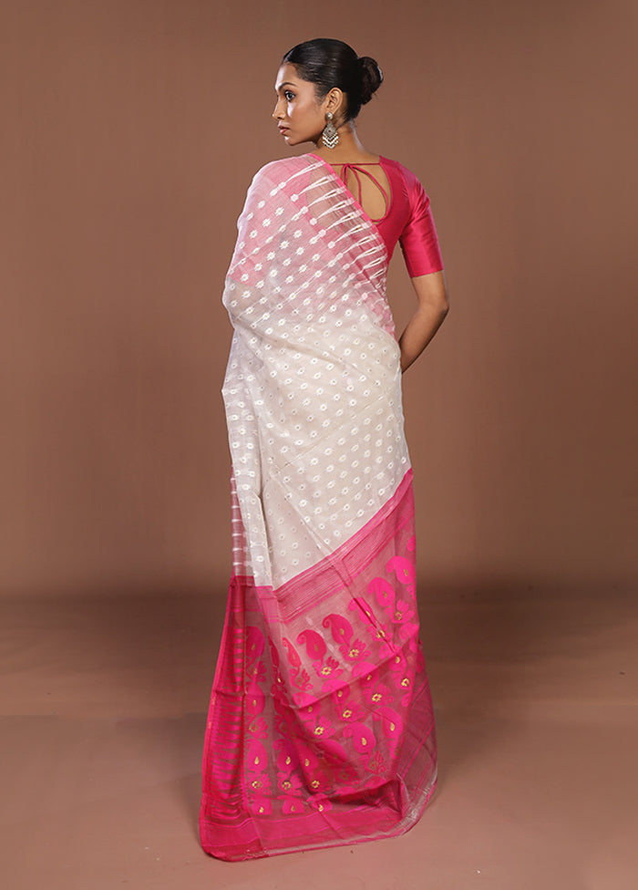 Pink Jamdani Cotton Saree Without Blouse Piece
