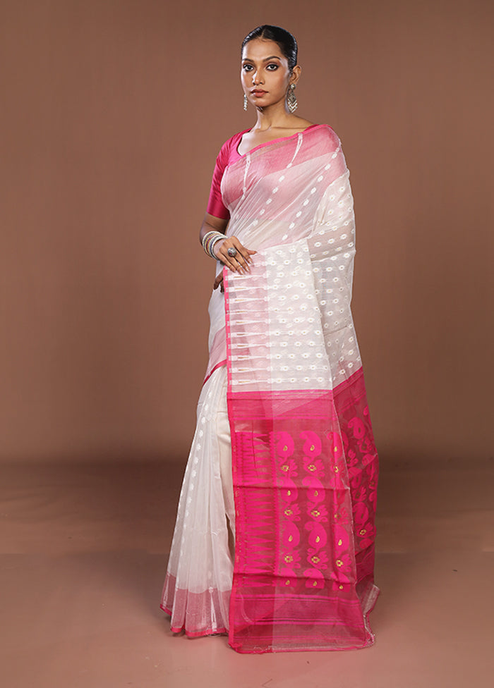 Pink Jamdani Cotton Saree Without Blouse Piece
