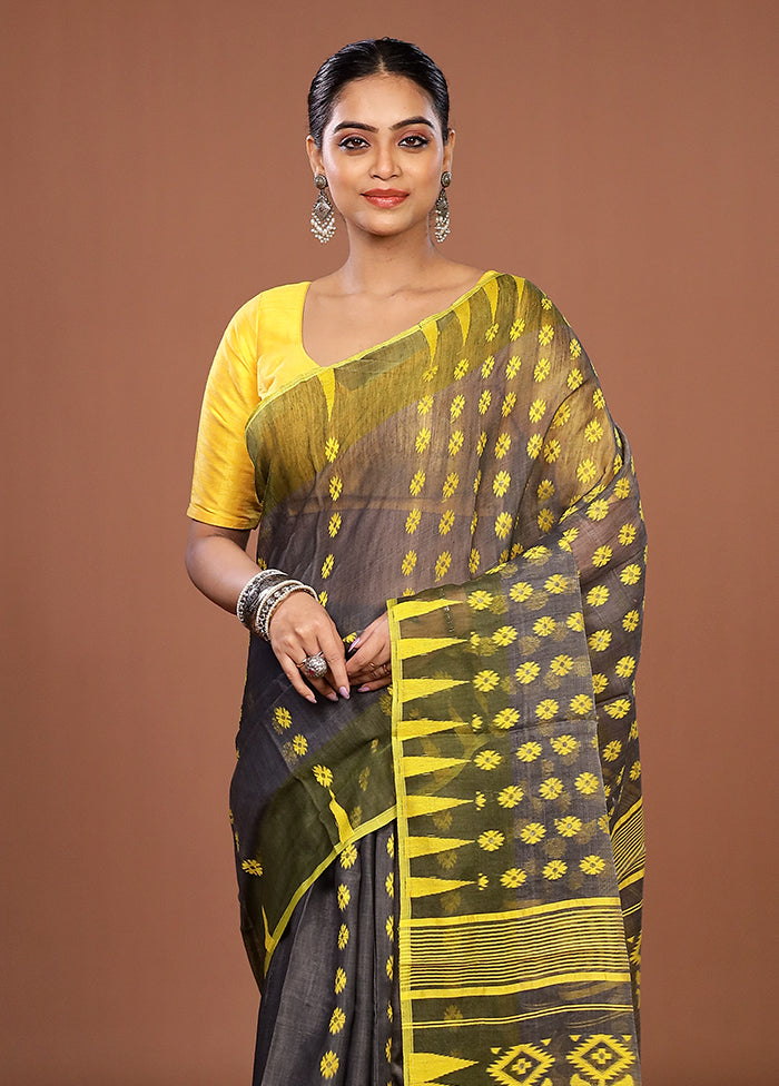 Grey Jamdani Cotton Saree Without Blouse Piece
