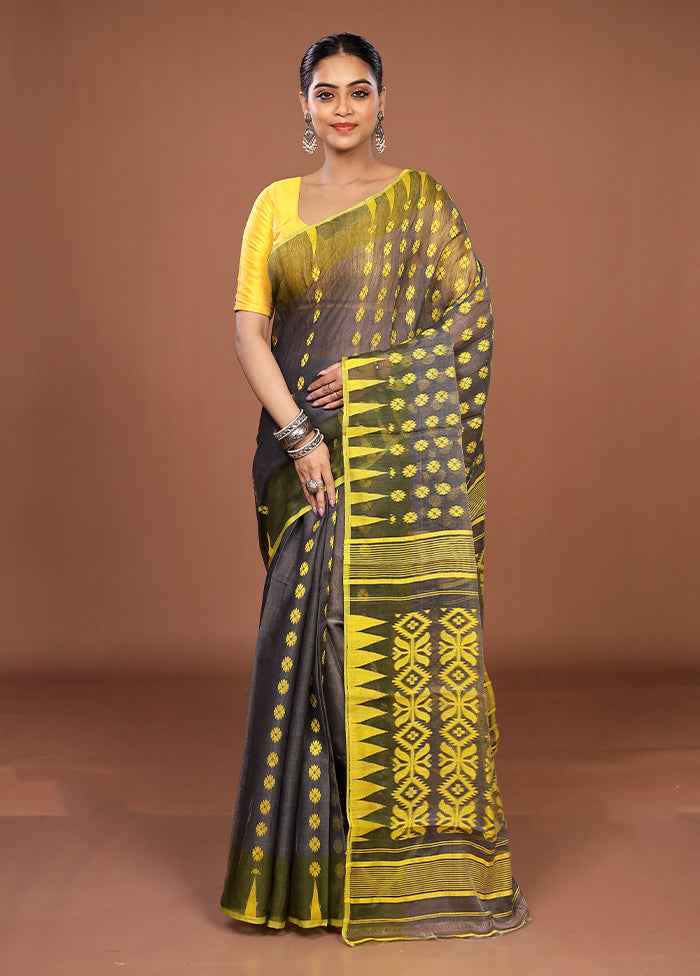 Grey Jamdani Cotton Saree Without Blouse Piece
