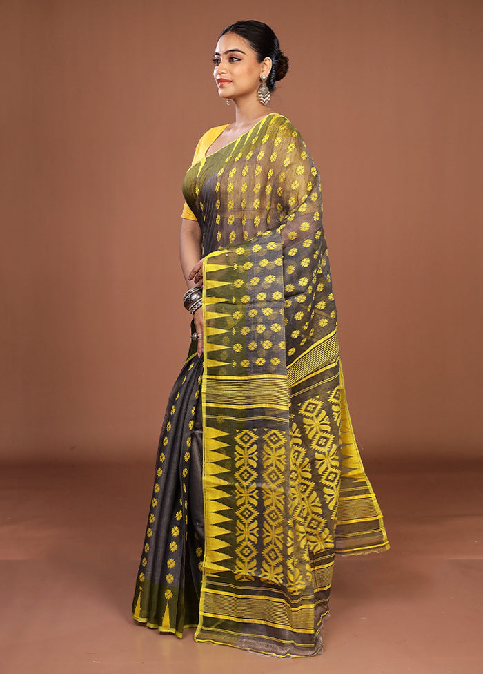 Grey Jamdani Cotton Saree Without Blouse Piece