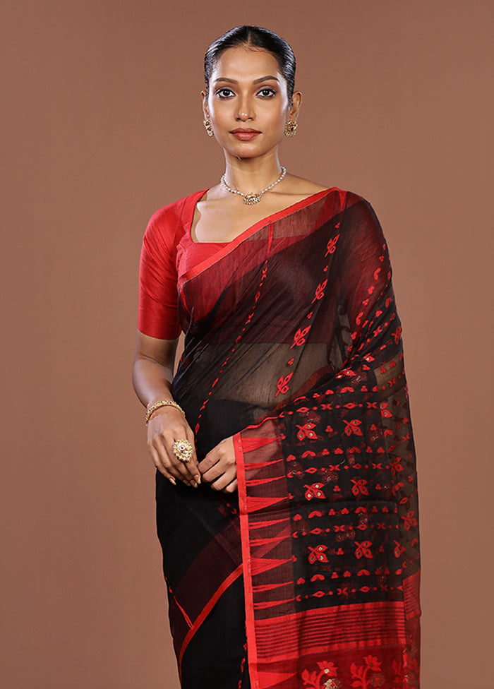 Red Jamdani Cotton Saree Without Blouse Piece