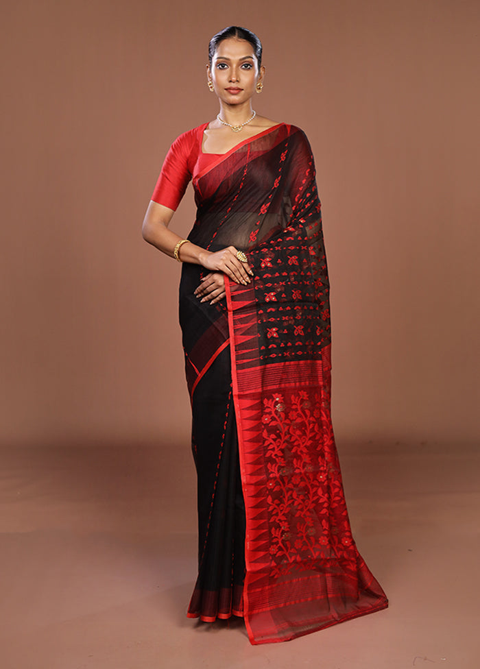 Red Jamdani Cotton Saree Without Blouse Piece