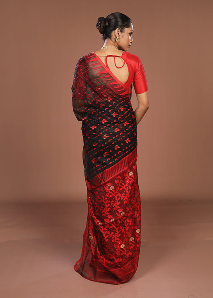 Red Jamdani Cotton Saree Without Blouse Piece