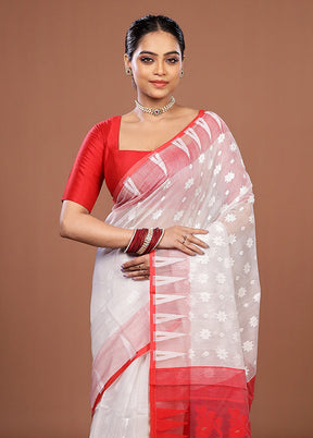 Red Jamdani Cotton Saree Without Blouse Piece