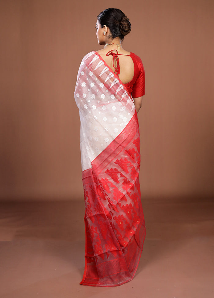 Red Jamdani Cotton Saree Without Blouse Piece