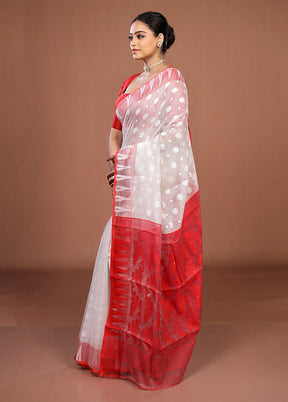 Red Jamdani Cotton Saree Without Blouse Piece
