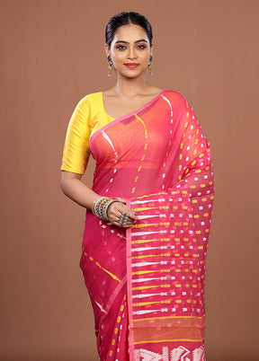 Pink Jamdani Cotton Saree Without Blouse Piece
