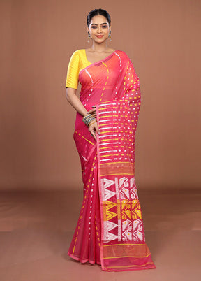 Pink Jamdani Cotton Saree Without Blouse Piece
