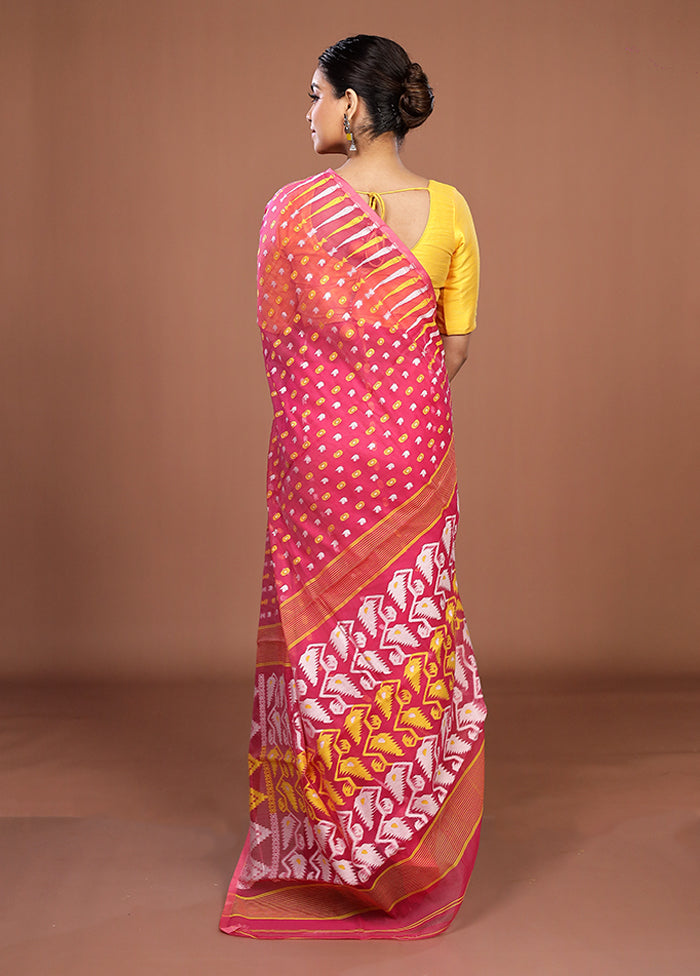 Pink Jamdani Cotton Saree Without Blouse Piece