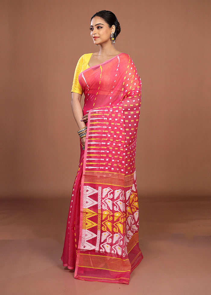 Pink Jamdani Cotton Saree Without Blouse Piece