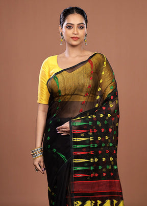 Black Jamdani Cotton Saree Without Blouse Piece
