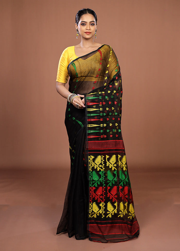 Black Jamdani Cotton Saree Without Blouse Piece