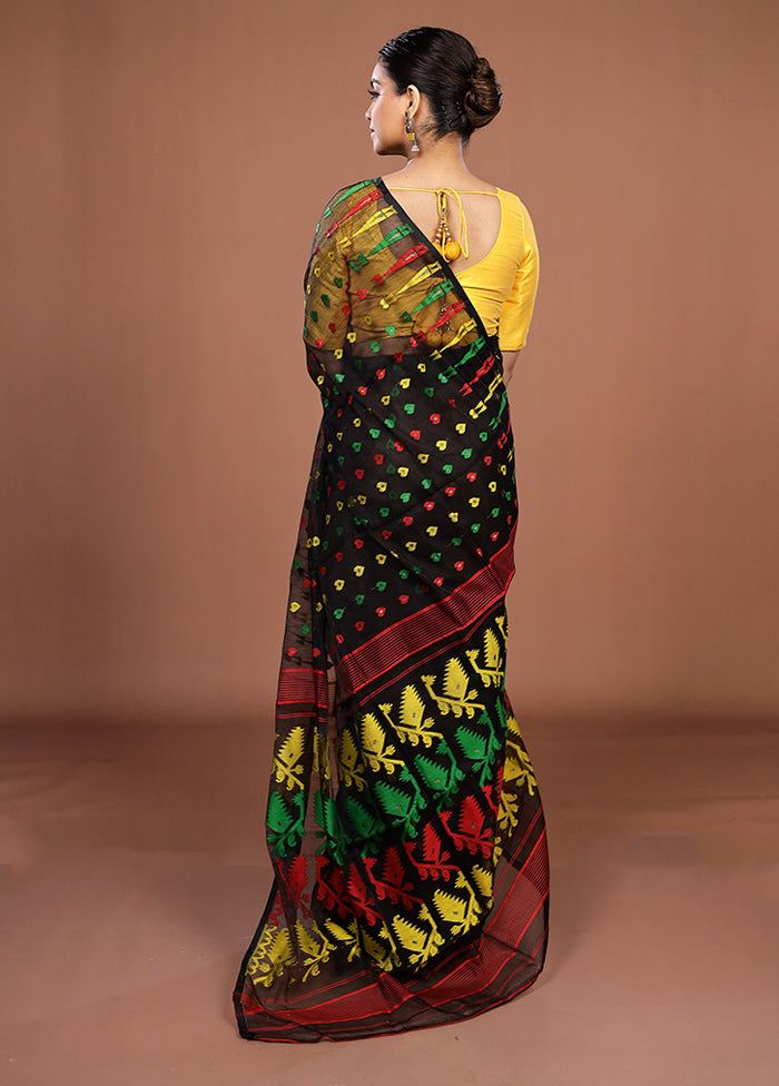 Black Jamdani Cotton Saree Without Blouse Piece
