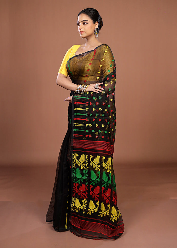 Black Jamdani Cotton Saree Without Blouse Piece
