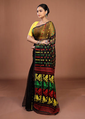 Black Jamdani Cotton Saree Without Blouse Piece