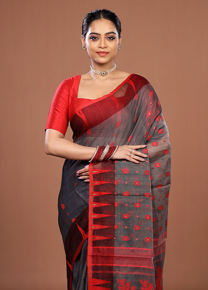 Grey Jamdani Cotton Saree Without Blouse Piece