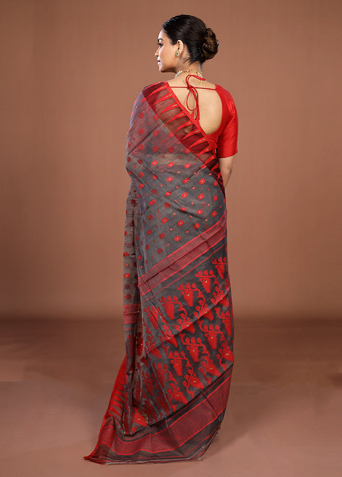Grey Jamdani Cotton Saree Without Blouse Piece