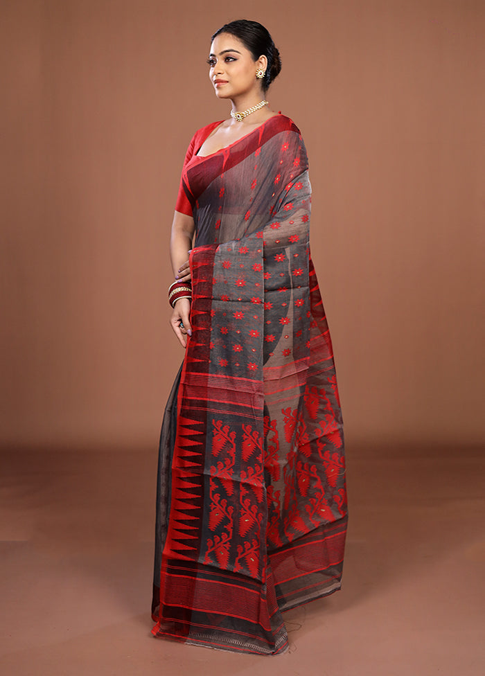 Grey Jamdani Cotton Saree Without Blouse Piece