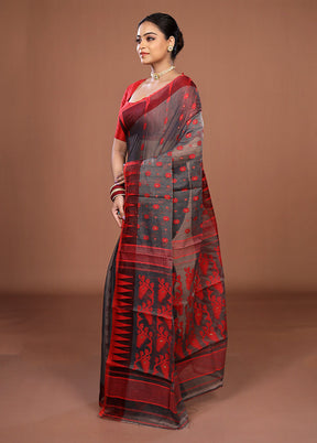 Grey Jamdani Cotton Saree Without Blouse Piece