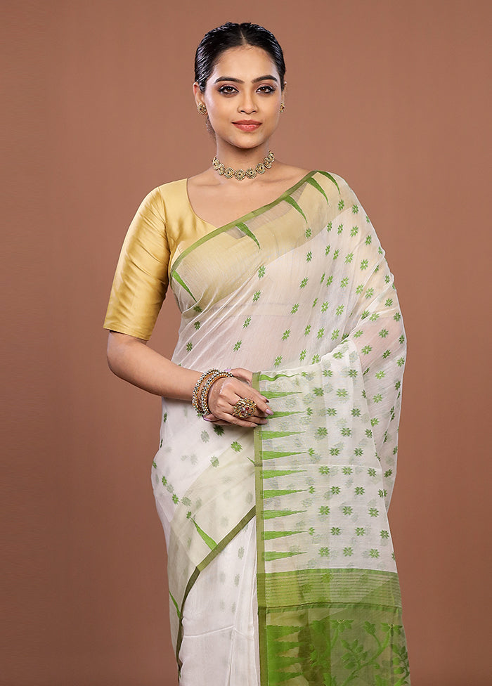 Cream Jamdani Cotton Saree Without Blouse Piece