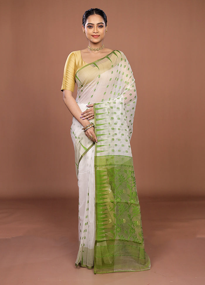 Cream Jamdani Cotton Saree Without Blouse Piece