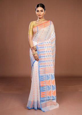 White Jamdani Cotton Saree Without Blouse Piece