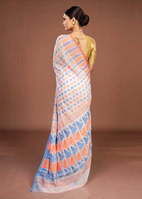 White Jamdani Cotton Saree Without Blouse Piece
