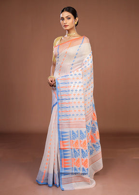 White Jamdani Cotton Saree Without Blouse Piece