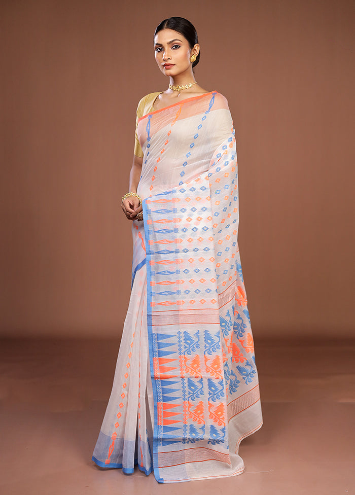 White Jamdani Cotton Saree Without Blouse Piece
