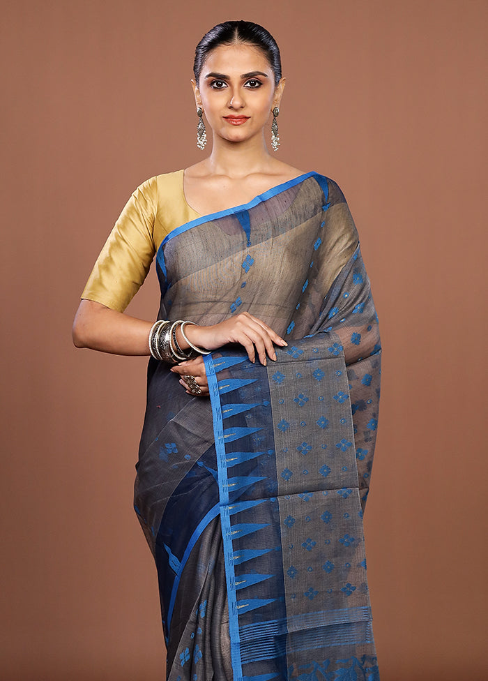 Grey Jamdani Cotton Saree Without Blouse Piece