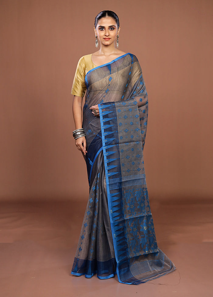 Grey Jamdani Cotton Saree Without Blouse Piece