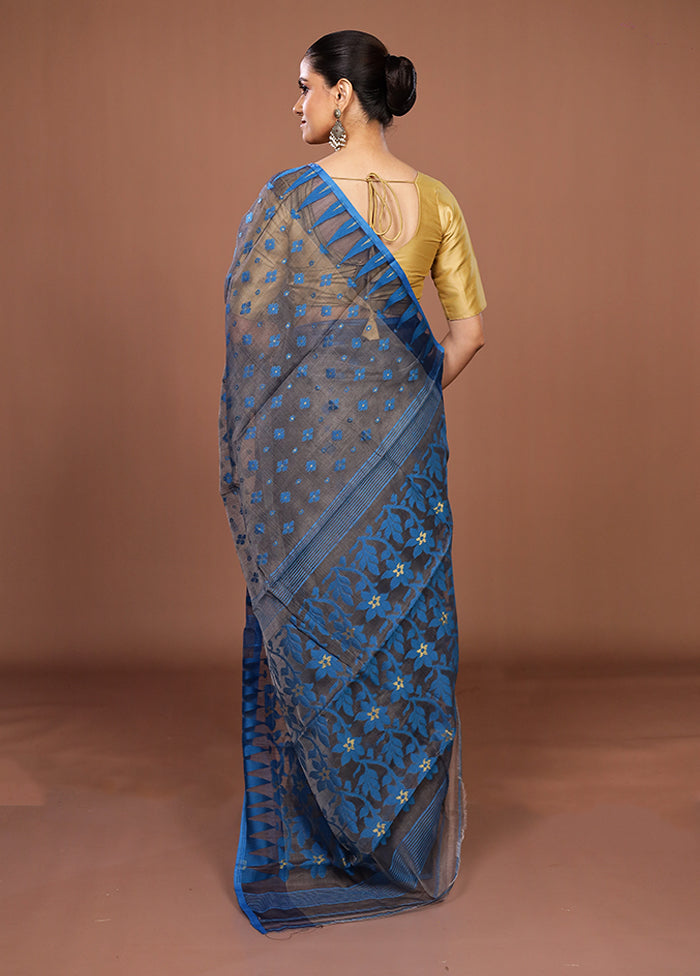 Grey Jamdani Cotton Saree Without Blouse Piece