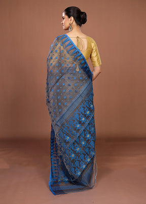 Grey Jamdani Cotton Saree Without Blouse Piece