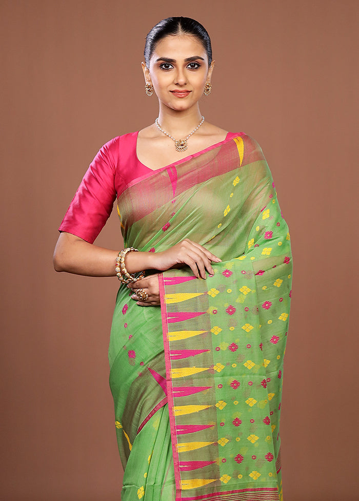 Green Jamdani Cotton Saree Without Blouse Piece