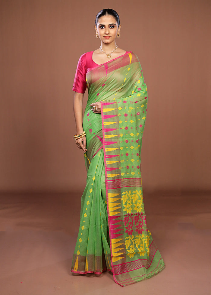 Green Jamdani Cotton Saree Without Blouse Piece